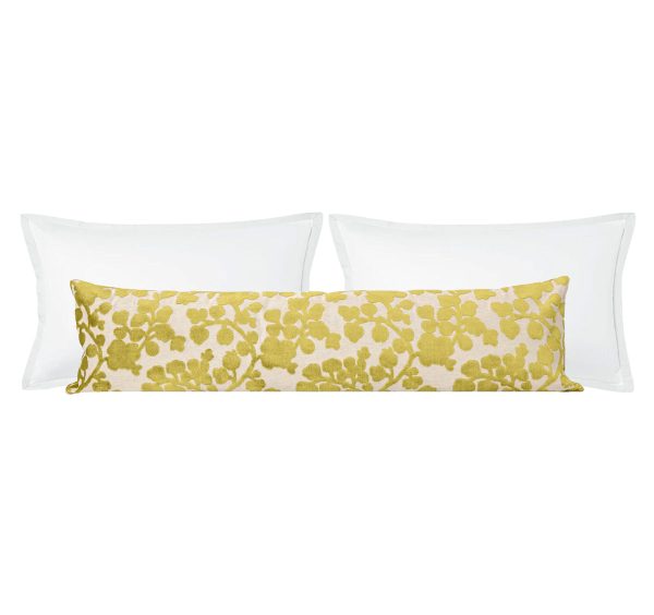 THE XL LUMBAR :: BLOSSOM CUT VELVET    CHARTREUSE For Sale