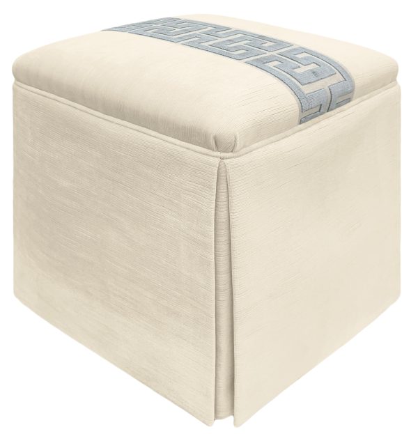 THE SKIRTED OTTOMAN :: STRIE VELVET    CASHMERE + GREEK TRIM    DELFT Fashion